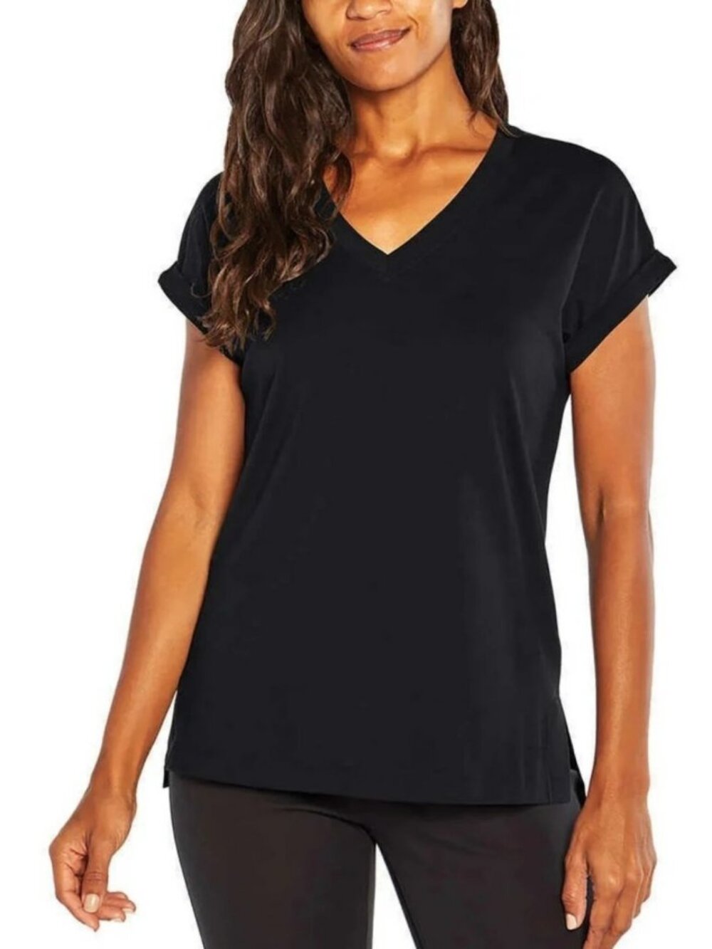 Women's Banana Republic Black V-neck Roll Sleeve T-shirt Size Small